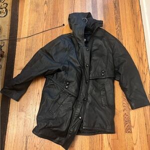 Middlebrook Park Vintage 90s Black Genuine Leather Hooded Coat Jacket Men Size L